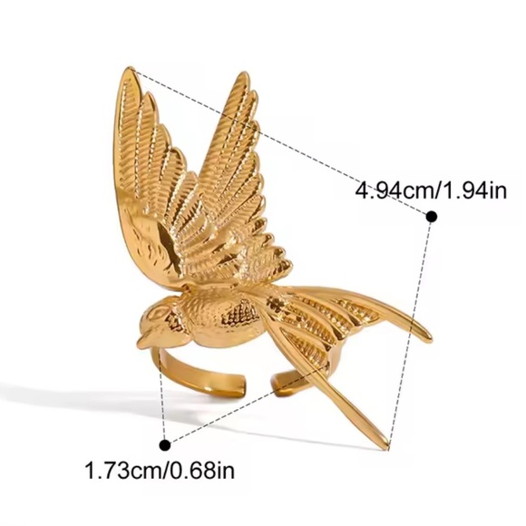 Swallow Peace Bird 18k Gold Stainless Steel Ring, Earrings, Necklace Set - Picture 15 of 17